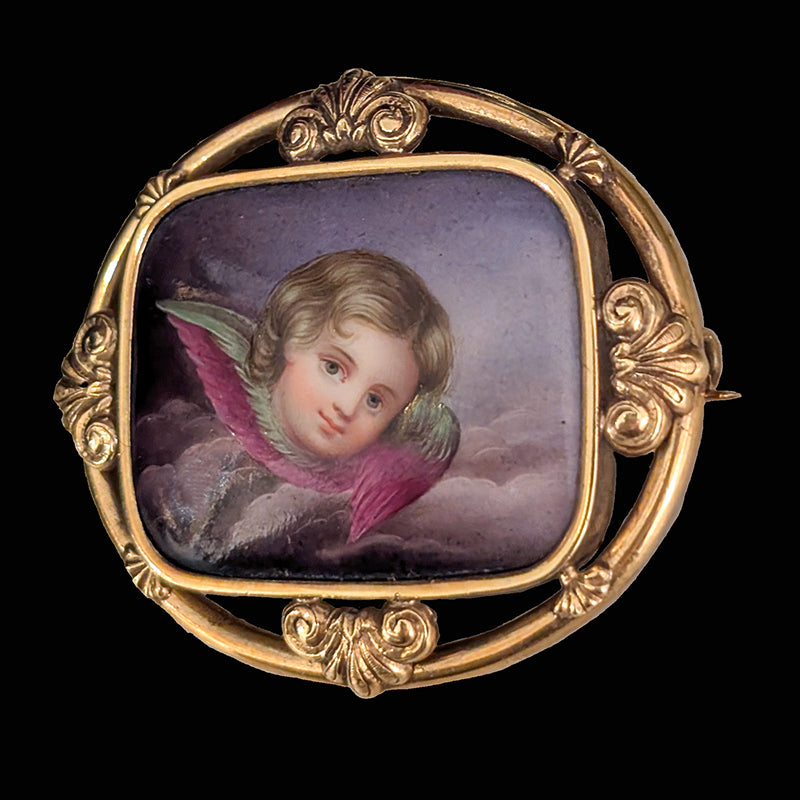 ビクトリアン陶板エンジェルブローチ