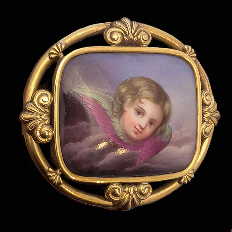ビクトリアン陶板エンジェルブローチ