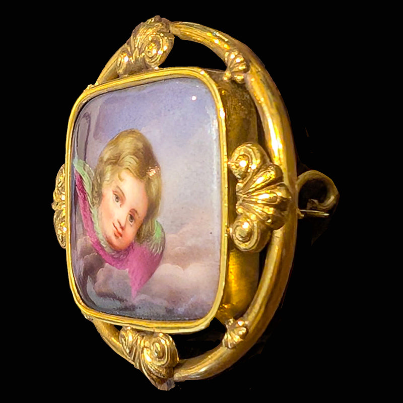 ビクトリアン陶板エンジェルブローチ