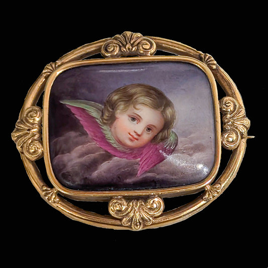 ビクトリアン陶板エンジェルブローチ